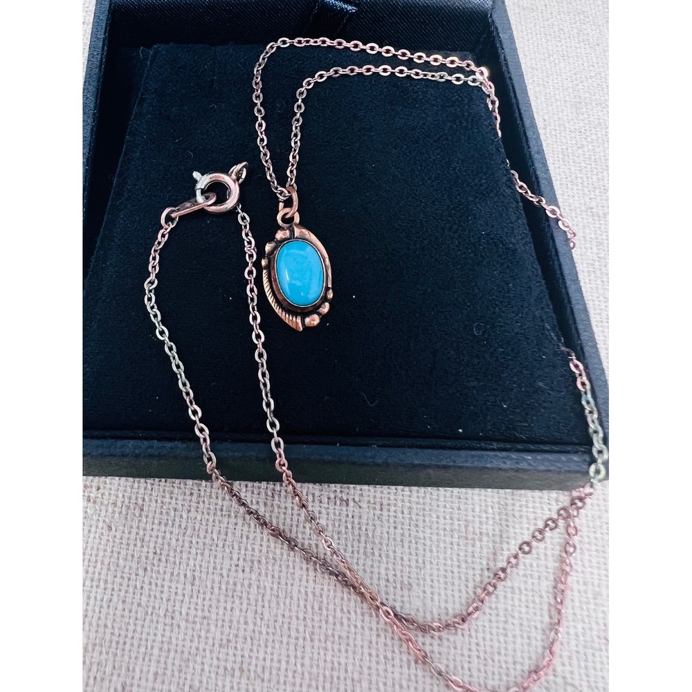 Vintage Bell Trading Post Copper Turquoise Pendant Necklace Southwestern Boho